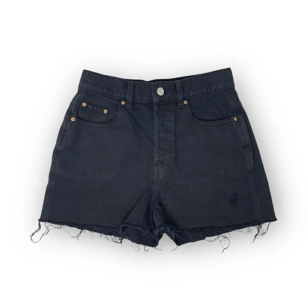 PacSun Baggy Jean Denim Jean Shorts Black Distressed Button Fly Women’s Size 25